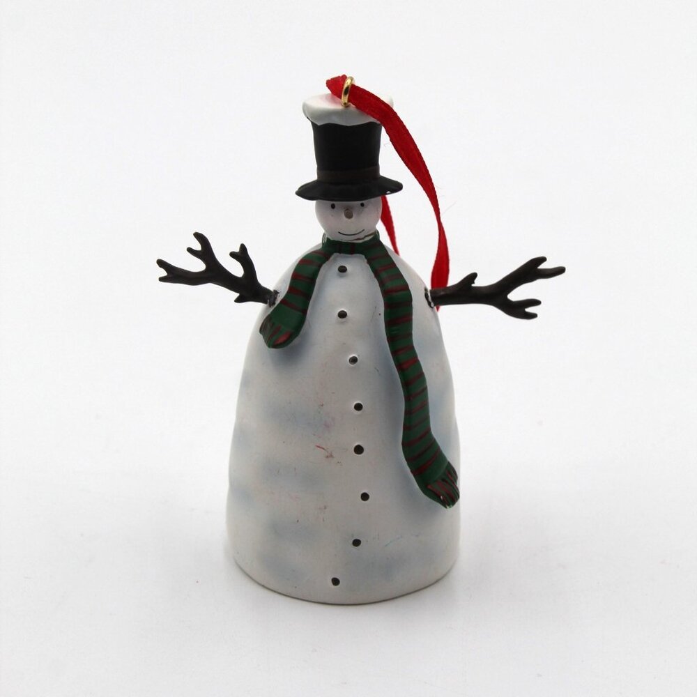 Vintage 3.5" Snowman With Green & Red Striped Scarf Hanging Christmas Ornament